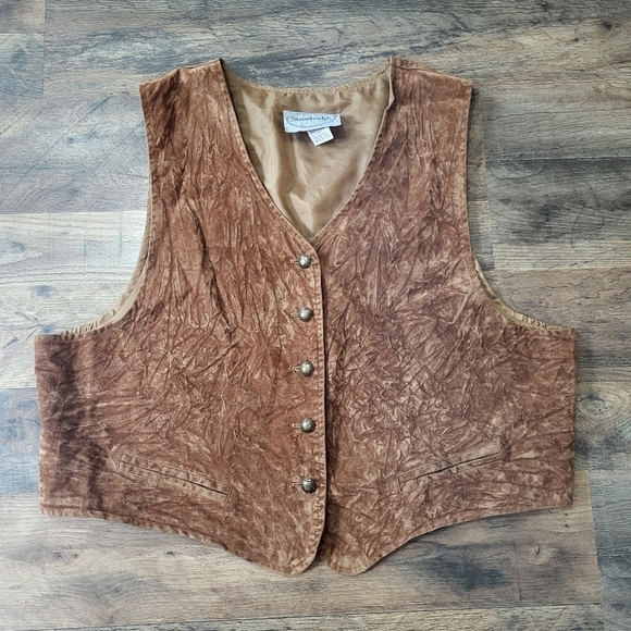 Stonebridge Tops - Vintage Women's Stonebridge Brown Faux Suede Buttondown Vest Size 16